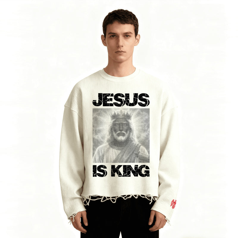 Jesus Is King Heavyweight Waffle Cropped Long-Sleeve Shirt (290GSM)